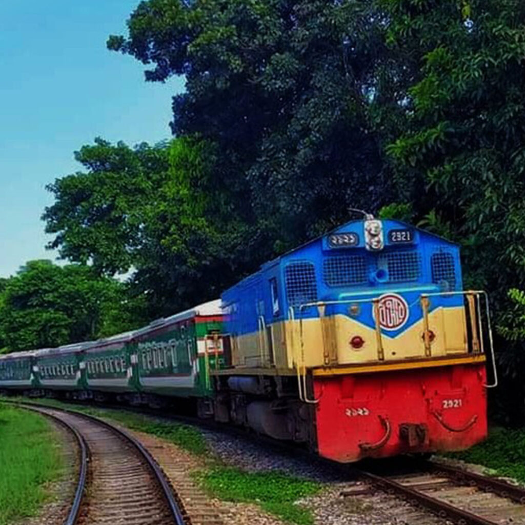 Scene of a train moving on a railway in Bangladesh